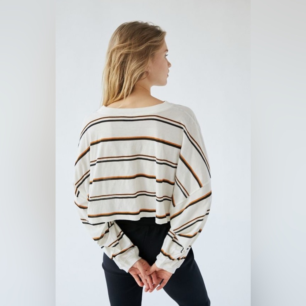 Urban Outfitters Cream and Brown Striped Tee